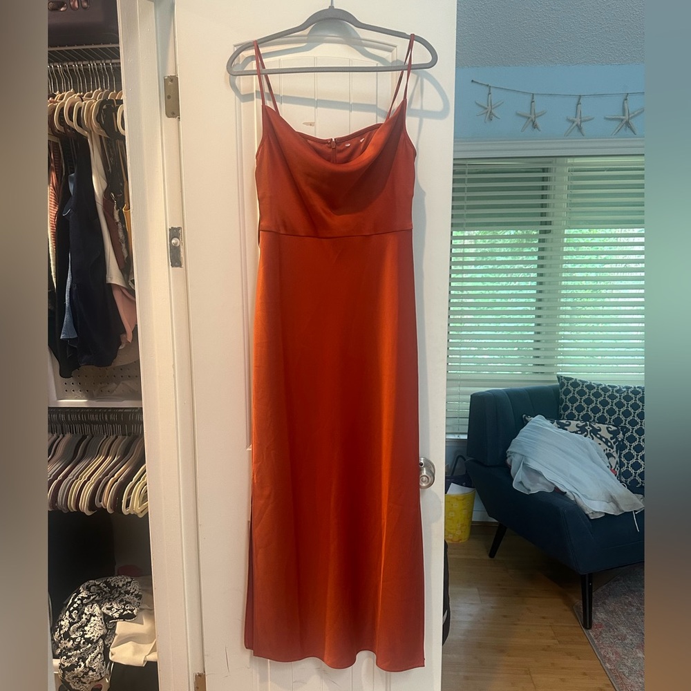 BHLDN Cali Satin Cowl-Neck Midi Slip Dress